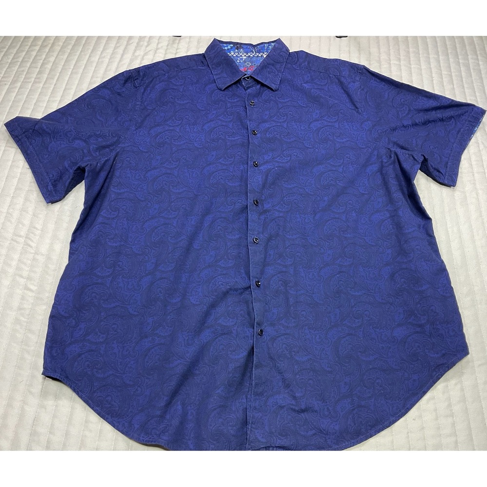 Robert Graham Mens 2XL Royal Blue Tonal Paisley Jacquard Short Sleeve Shirt XXL - Picture 4 of 9